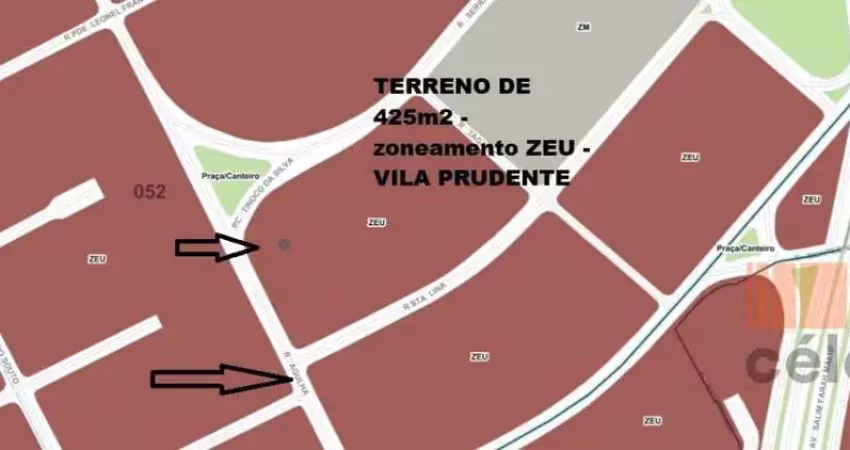 Lote/terreno à venda, 425 m² por r$ 1.799.000,00 - vila prudente/sp - zoneamento zeu