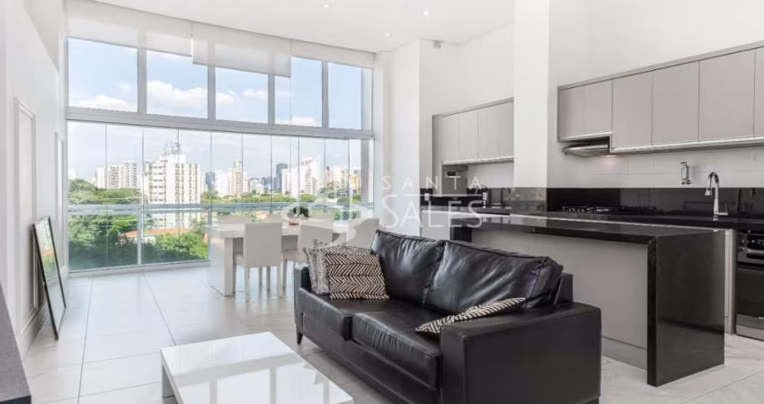 Apartamento de Alto Padrão no Brooklin Paulista: 1 quarto, 1 suíte, 1 sala, 2 banheiros, 2 vagas, 85m² - São Paulo-SP.