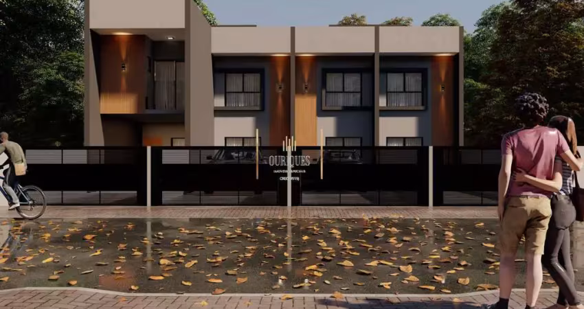 Sobrado geminado de 65m² com 2 quartos e 2 vagas de garagem.