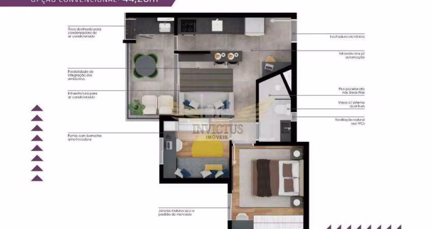 Apartamento na Planta com 2 Quartos para Comprar no Edificio Zanetti, 44m² - Centro de Santo André/SP.