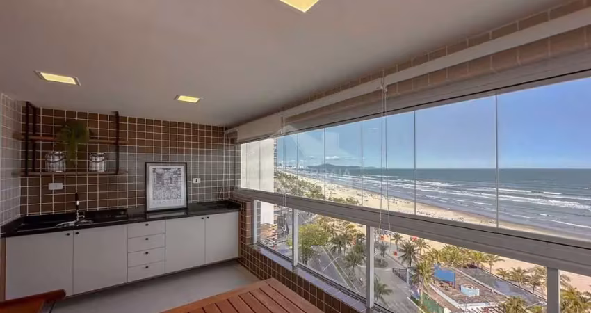 Apartamento mobiliado e frentemar, 3 dormitórios, sacada, só na imobiliária em praia grande.