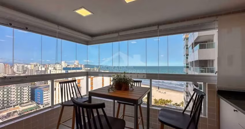 Apartamento mobiliado e vista mar, 2 dormitórios, sacada, só na imobiliária em praia grande.
