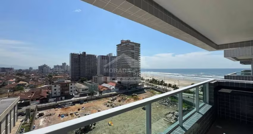 Apartamento vista mar no caiçara, 2 dormitórios, terraço gourmet, lazer, confira em praia grande.