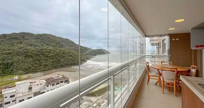 Apartamento semi mobiliado e vista mar no forte, 3 suítes, sacada, confira somente em praia grande.