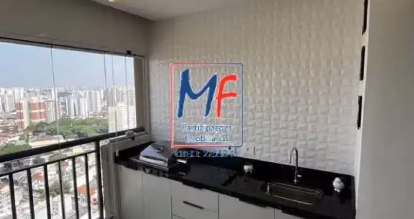 Excelente apto parque da mooca,  27 andar , 75m² a.u., 2 dormitórios (1 suíte), sala, cozinha,  lavabo, varanda gourmet e  churrasqueira, depósito, 1 vaga, lazer (ref 21.048)