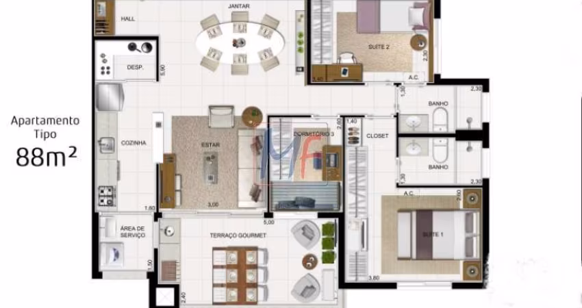 REF: 10.530 Lindo Apartamento Garden com 160 m² e 88 m² de apto o restante de quintal), 3 dorms (1 suíte), 2 vagas, lazer na Vila Suzana.