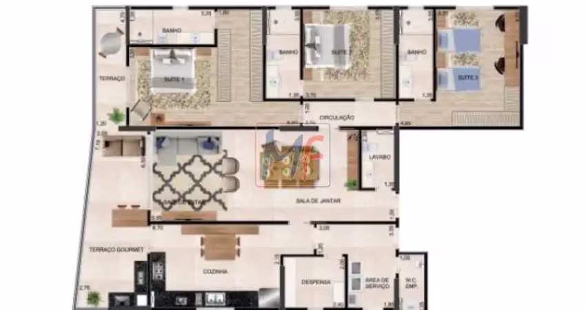 Ref. 14.590 - lindo apartamento novo  localizado no bairro ponta da praia, com 186 m² a.u., 3 suítes, 3 vagas, terraço gourmet e lazer.