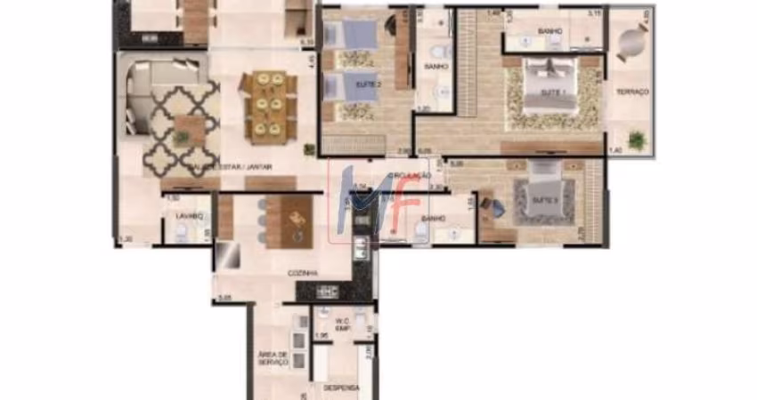 REF. 14.591 - Lindo Apartamento , novo ,  localizado no bairro Ponta da Praia, com 167 m² a.u., 3 suítes, 2 vagas, terraço gourmet e lazer.
