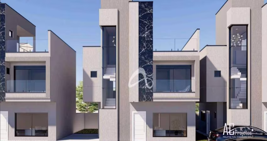 Triplex novo em condomínio à venda, com 03 quartos sendo 1 suíte, terraço com churrasqueira no Bairro Capão Raso, Curitiba/PR.