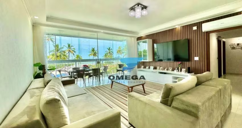 Frente mar - apartamento reformado com 4 quartos - 1 vaga - praia das pitangueiras, guarujá.