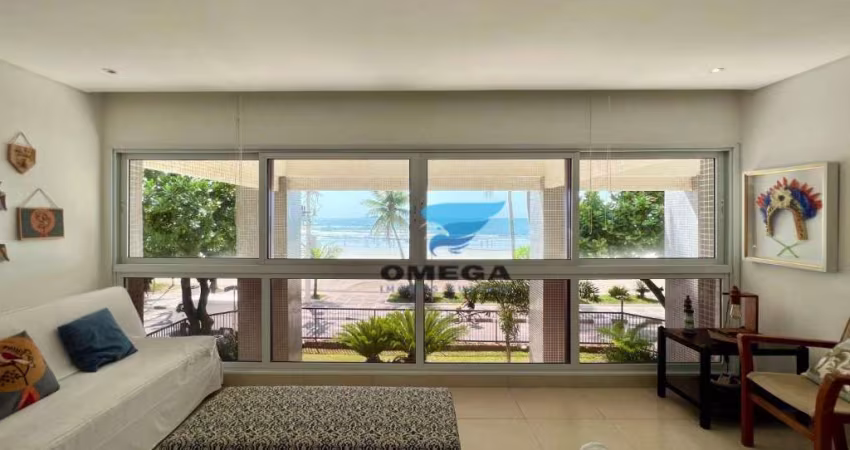 Frente ao mar à venda na praia das Astúrias, apartamento com linda vista mar reformado em porcelanato.