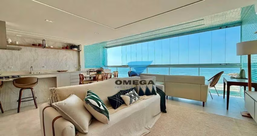 Apartamento reformado em frente ao mar à venda na praia das pitangueiras no guarujá i omega imoveis