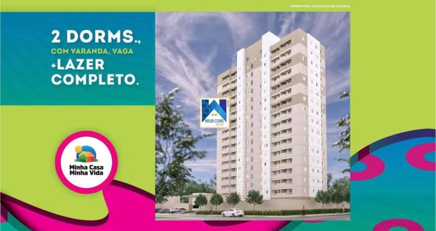Apartamento 2 dormitorios com varanda, vaga e lazer completo
