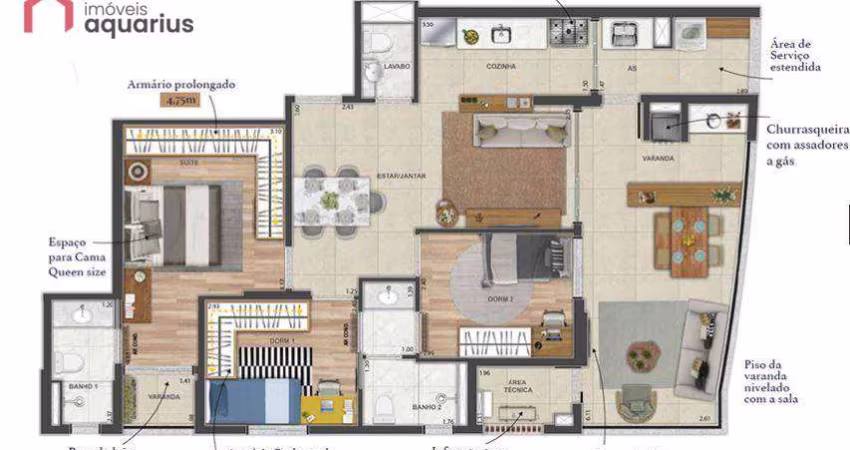 Apartamento no condomínio Marinella Exclusive  com 3 dormitórios à venda, 92 m² por R$ 1.170.000 - Jardim Apolo - São José dos Campos/SP
