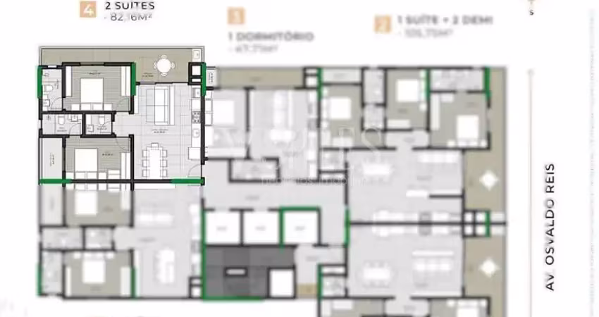 Apartamento de alto padrão com 2dormitórios 2suítes