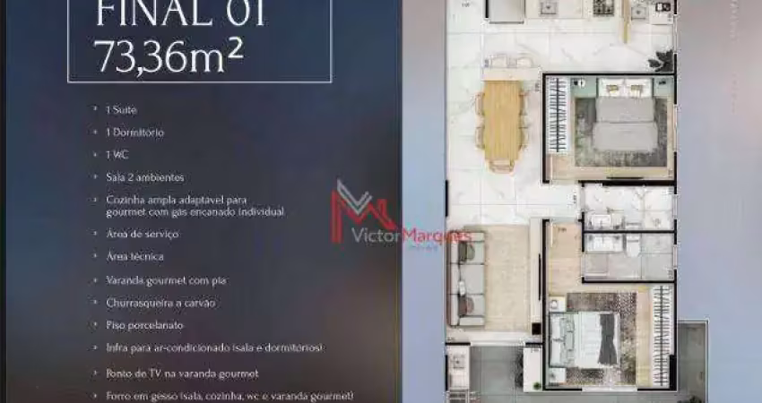 Apartamento com 2 dormitórios, sendo 1 suíte  à venda, 70 m² por r$ 630.000 - vila guilhermina - praia grande/sp