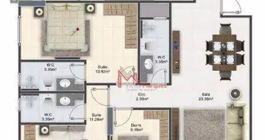 Apartamento com 3 dormitórios, sendo 2 suítes à venda, 122 m² por r$ 956.220 - vila guilhermina - praia grande/sp