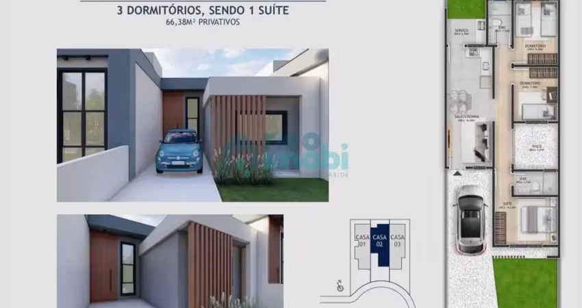 Casa  com 3 dormitórios e 1 suíte em nova palhoça  -  palhoça