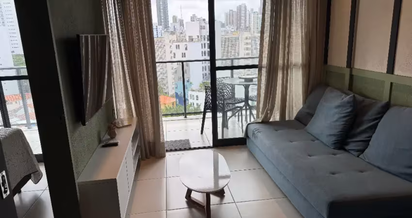 Apartamento de quarto e  sala (1 suíte) com cozinha  projetada em u e ampla  varanda com bela vista