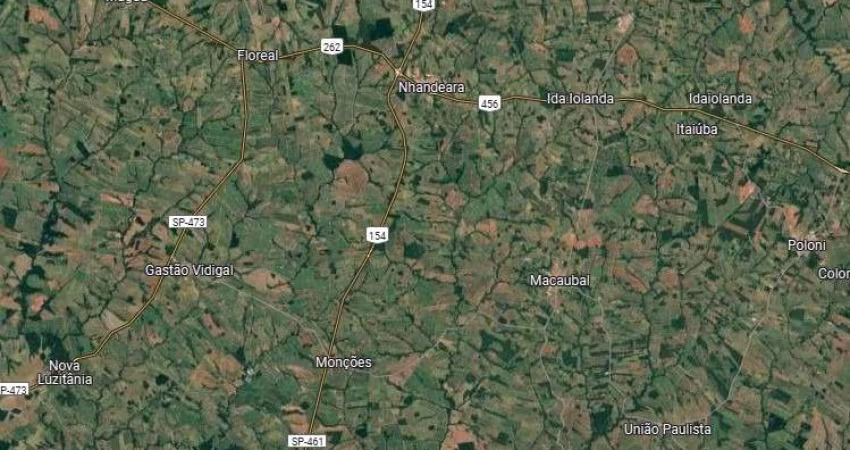 Fazenda para venda na região de Nhandeara-SP com 83 alqueires sendo 66 alqueires em cana arrendada, próxima do asfalto
