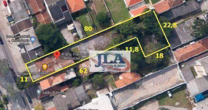Terreno à venda, 1093 m² por r$ 2.700.000 - rebouças/agua verde - curitiba/pr