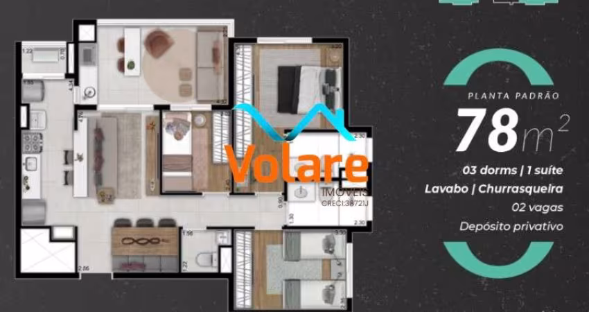 Apartamento à venda na Vila Osasco, Osasco-SP: 3 quartos, 1 suíte, 2 salas, 3 banheiros, 2 vagas, 78 m². Venha conferir!