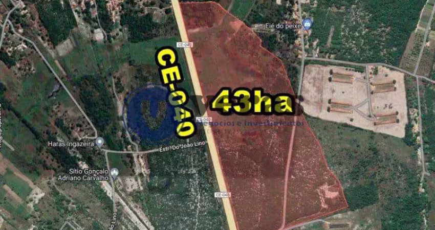 Veras vende tereno 43ha na ce-040 (asfalto) em pindoretama-c