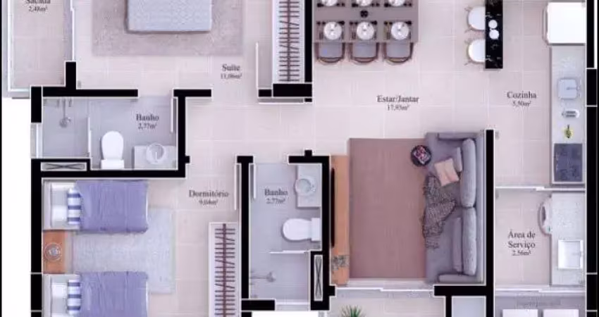 Apartamento 2 dormitórios com suíte - bairro michel - criciúma.