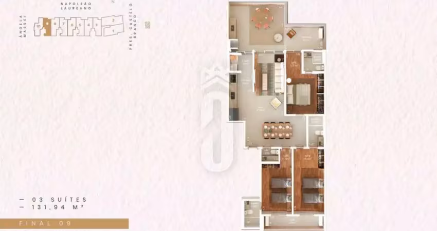Apartamento em praia grande frente mar 3 quartos suites 131m² - vila tupi