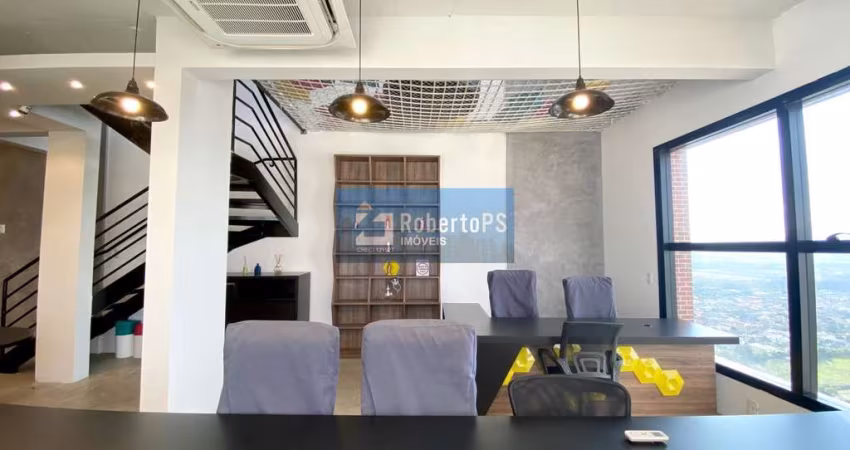 Excelente sala comercial em área nobre no Aquarius mobiliada. Vista linda e andar alto.