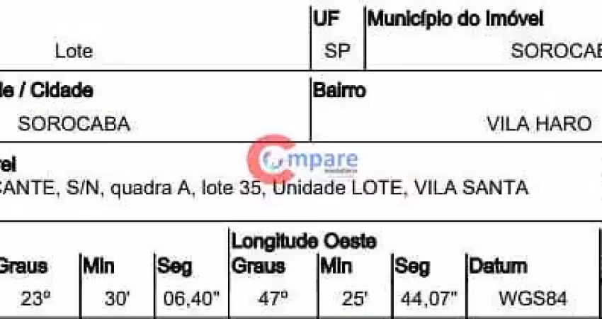Terreno à venda na Rua Jorge Caracante, Vila Haro, Sorocaba