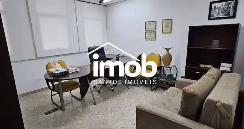 Conjunto comercial (mobiliado) no centro de santos, 3 salas, 2 banheiros, 1 vaga, 53 m²