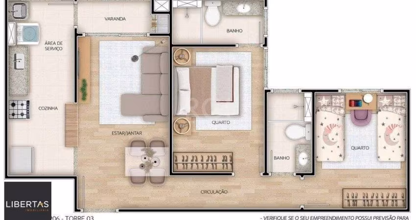 Apartamento para Venda - 56.77m², 2 dormitórios, sendo 1 suites, 1 vaga - Camaqu