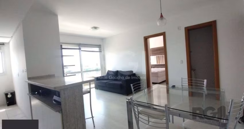 Apartamento mobiliado, 57m2, 1 suite, 1 vaga, lareira e churrasqueira, localizad