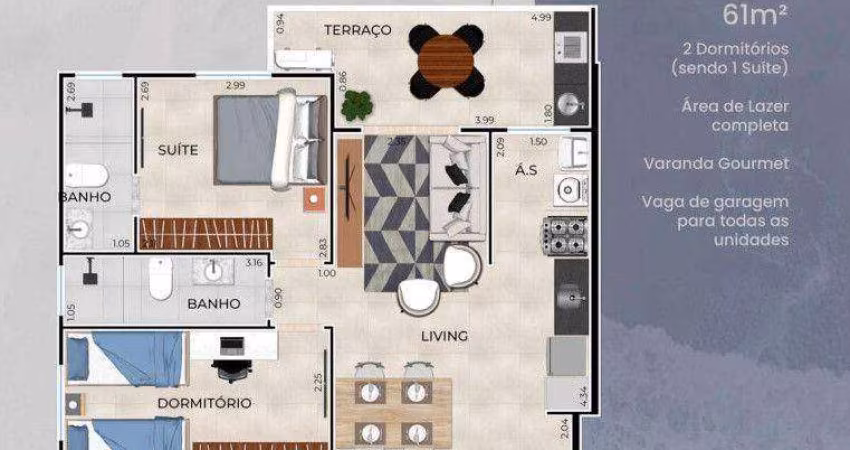 Apartamento com 2 quartos Vila Guilhermina na Praia Grande/SP