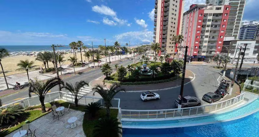 Apartamento mobiliado com sacada gourmet e vista mar – 2 dorms, 1 suíte, 2 vagas e lazer completo