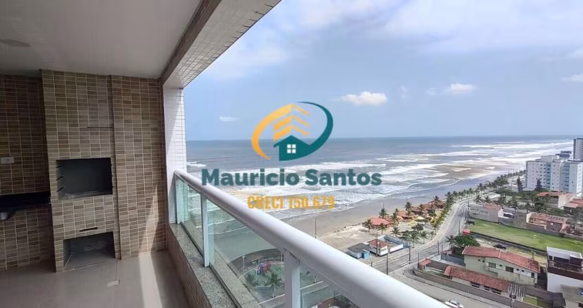 Apartamento em Mongaguá, bairro Vera Cruz, 2 dormitórios sendo 1 suíte, terraço gourmet com vista para o mar, 2 vagas garagem, Residencial frente ao mar e com lazer completo.