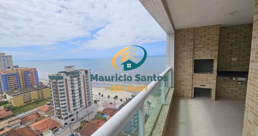 Apartamento alto padrão para locação definitiva em Mongaguá, bairro Vera Cruz, 2 dormitórios sendo 1 suíte, terraço gourmet com vista para o mar, 1 vaga de garagem, Residencial frente ao mar e com laz
