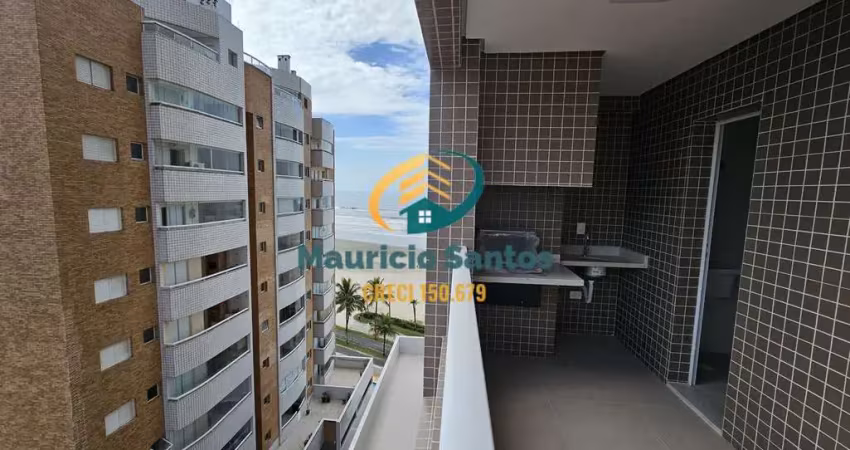 Apartamento em Praia Grande, bairro Jardim Real, 1 suíte, banheiro social, sacada gourmet com vista mar, Residencial frente ao mar com lazer completo!!