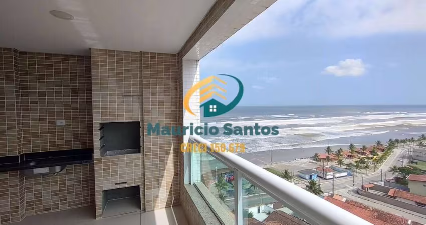 Apartamento em Mongaguá, bairro Vera Cruz, 2 dormitórios sendo 1 suíte, terraço gourmet com vista para o mar, 2 vagas garagem, Residencial frente ao mar e com lazer completo.