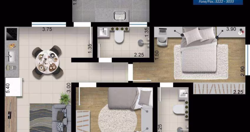 Apartamento com 2 dormitórios à venda, 59 m² por R$ 292.800,00 - Jardim Wanel Ville V - Sorocaba/SP