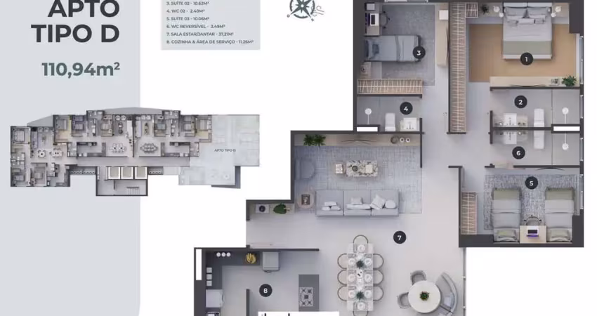 ibeda - Gemini Apartamento em Lagoa Nova. Sala, cozinha, 2 suítes + 1 semi 110m2