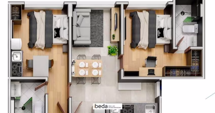 ibeda - Apartamento Living Tirol Sala, cozinha, wc, quarto + suite e cozinha 55m