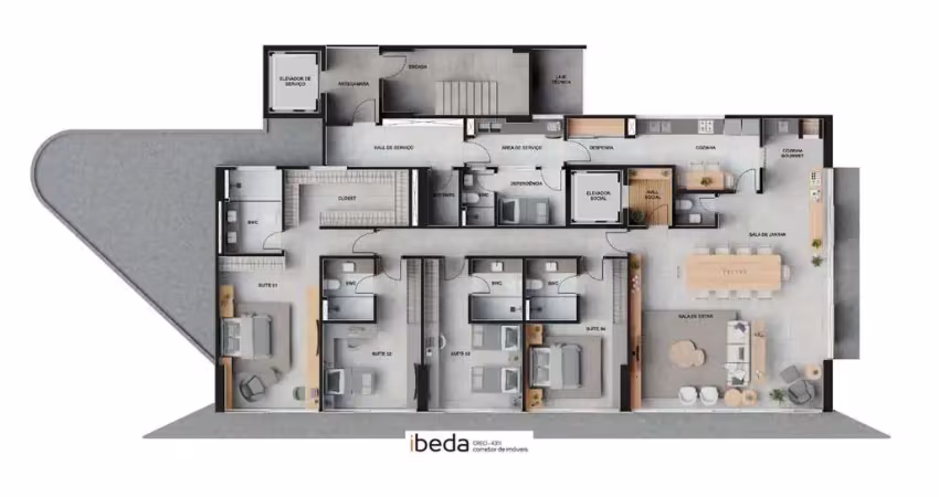 Ibeda - ícone tírol apartamento sala ampla, gourmet, cozinha,  4 suítes, 4 vagas