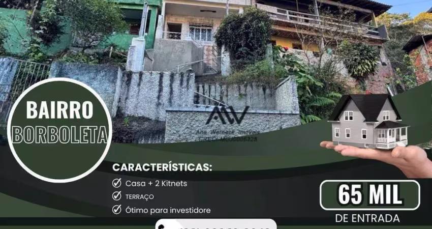 Casa com 2 kitnets, 3 dormitórios ao todo, à venda, 150 m² por r$ 65.000 de entrada- borboleta - juiz de fora/mg