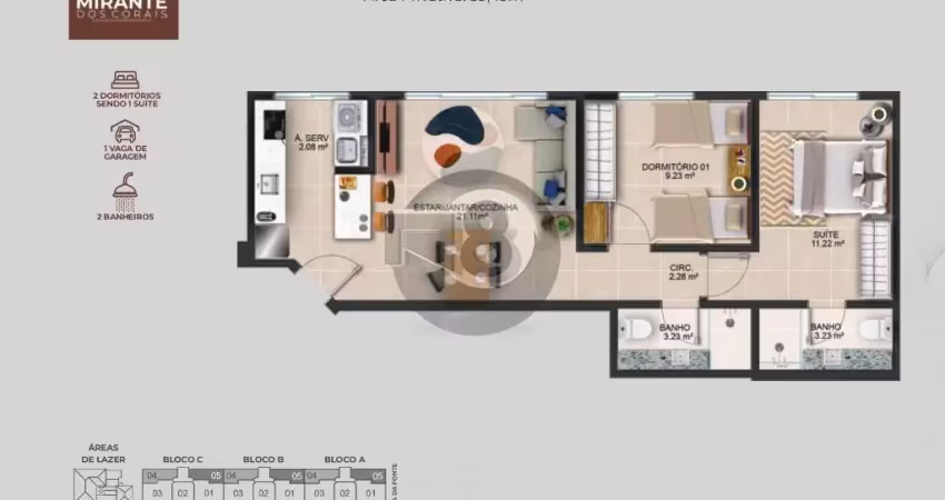 Apartamento 2 dormitórios 1 vaga Coqueiros