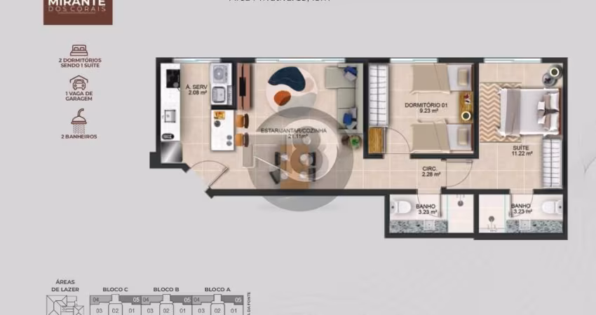 Apartamento 2 dormitórios 1 vaga Coqueiros