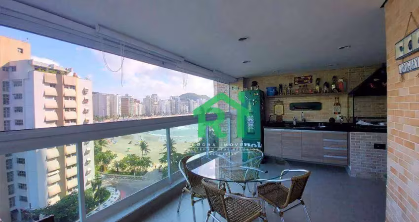 Apartamento frente para o  mar, 3 dormitórios,( 2 suítes), 2 vagas, área de lazer, astúrias, guarujá/sp