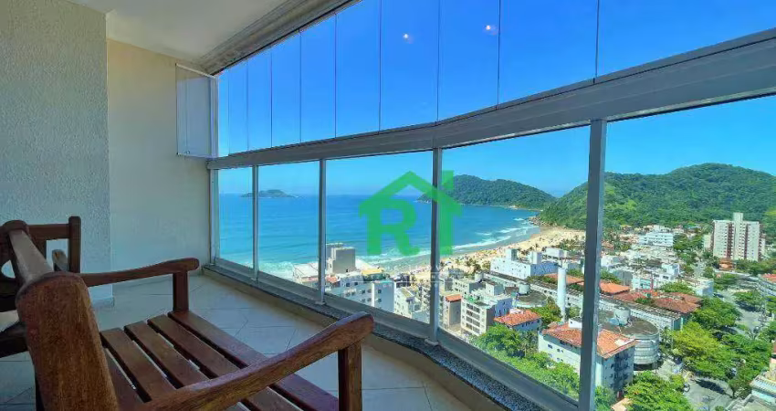 Apartamento à beira mar com varanda gourmet, 3 dormitórios (1 suíte), 2 vagas, tombo, guarujá/sp