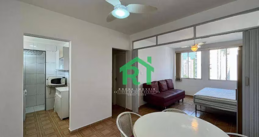 Apartamento beira mar, 1 dormitório, 1 vaga, pitangueiras, guarujá/sp